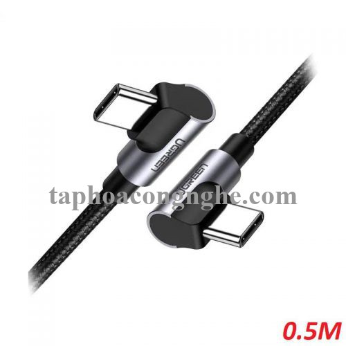 Ugreen 70528 0.5M PD 3A 20v 60W 2 đầu bẻ góc 90 độ cáp USB type C ra USB type C đầu nhôm mạ nickel chống nhiễu US323 30070528